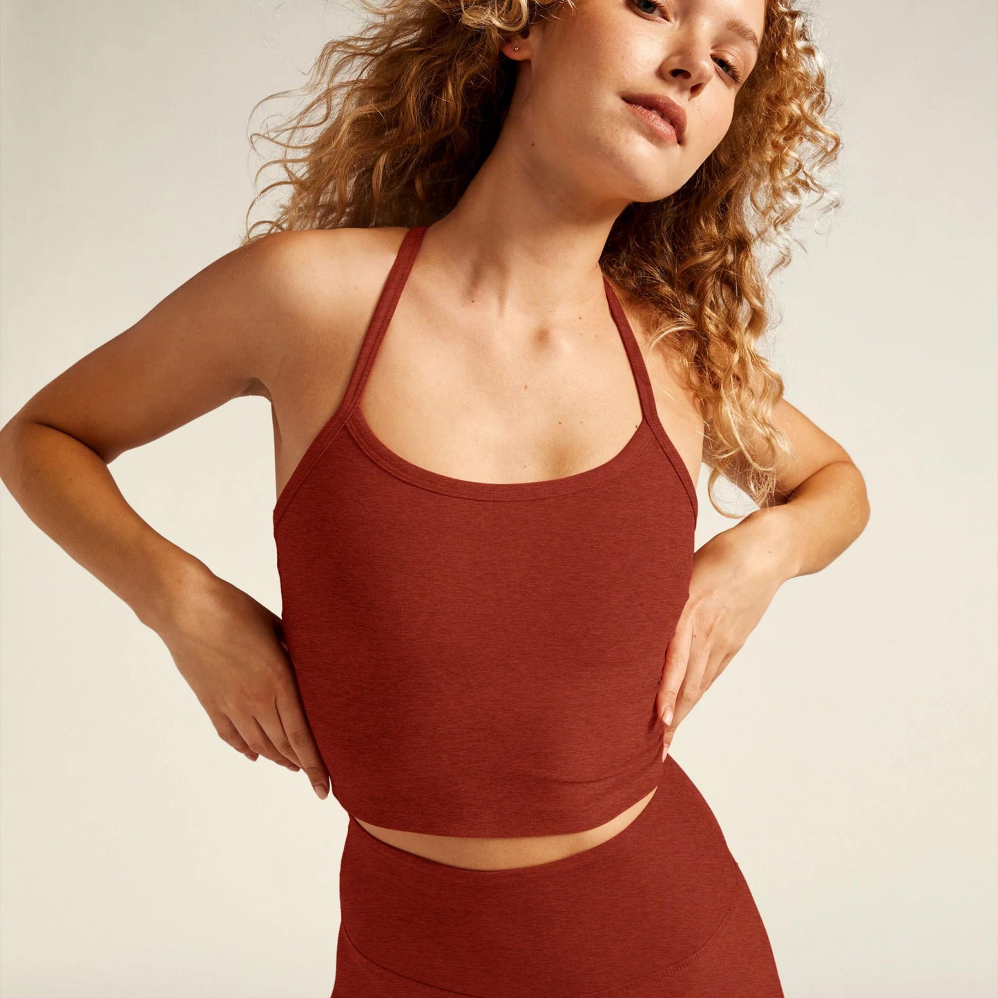 Spacedye Slim Racerback Cropped Tank Red Sand Heather