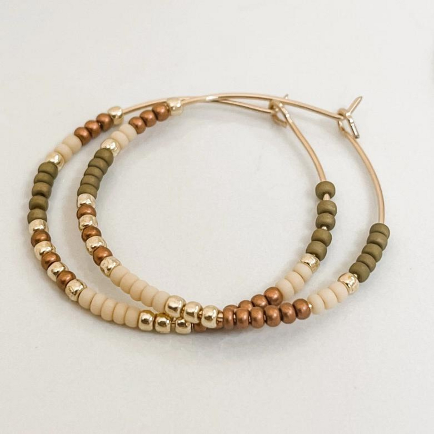 Beaded Hoop Earring - Wood & Pine
