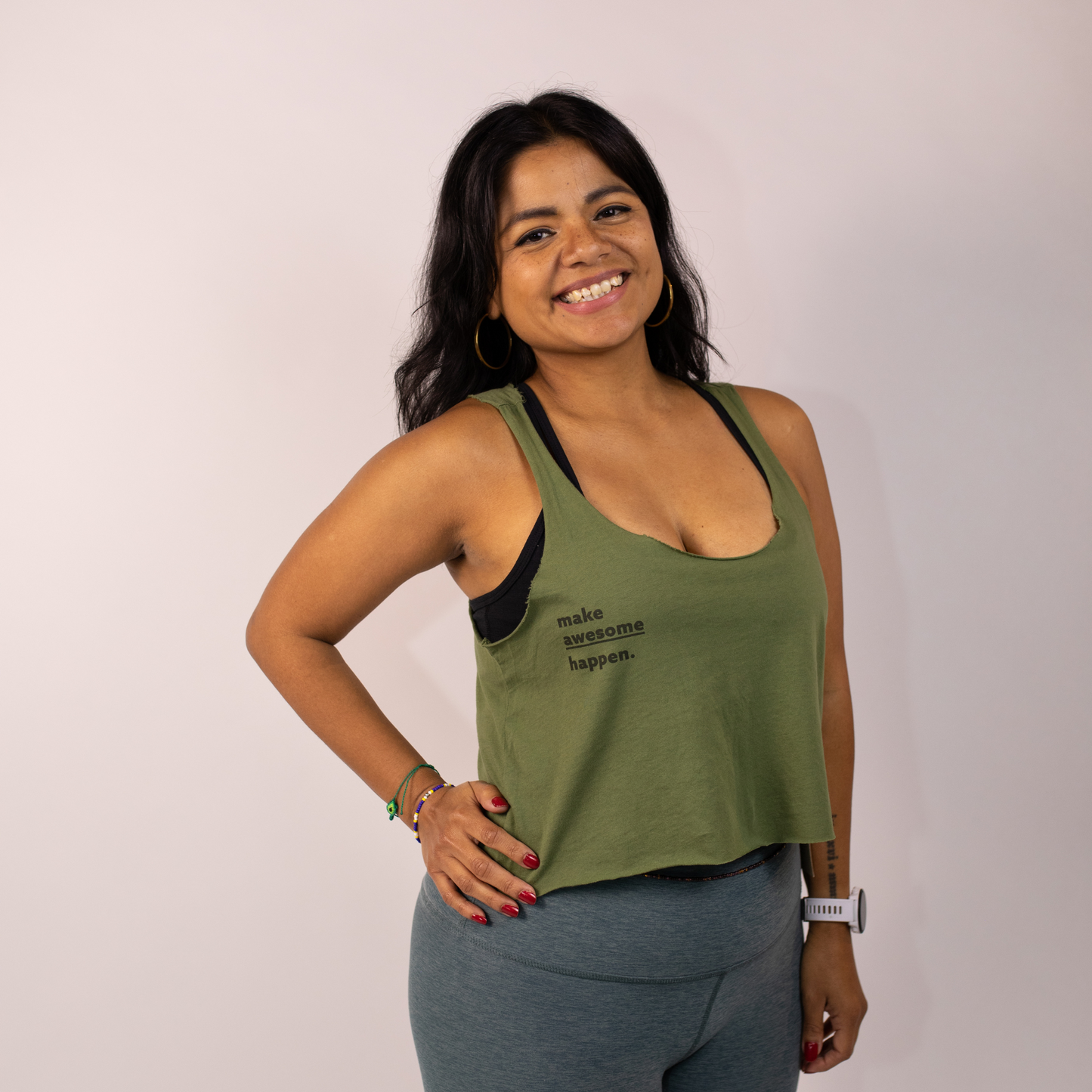 ODD Make Awesome Happen Cropped Tank Olive