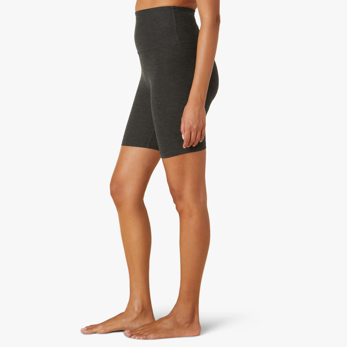 side of dark charcoal biker short