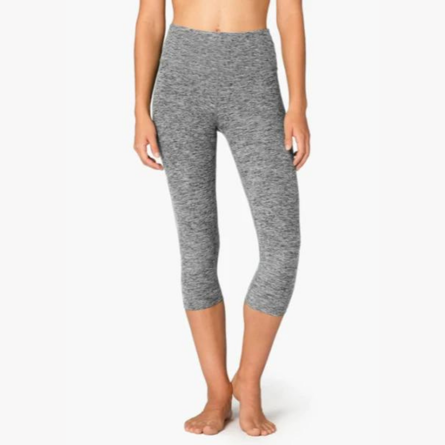 front of black and white high waisted capri legging