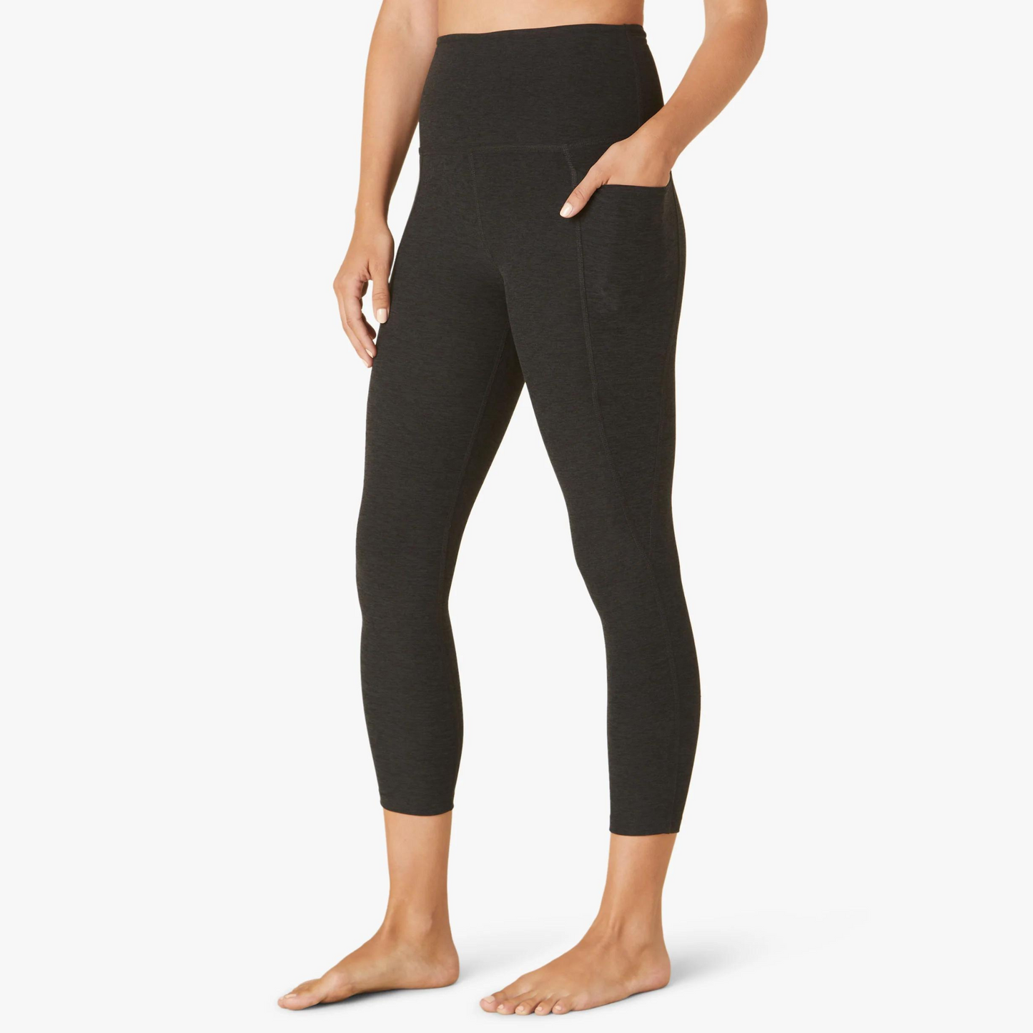 front of dark charcoal pocket capri legging