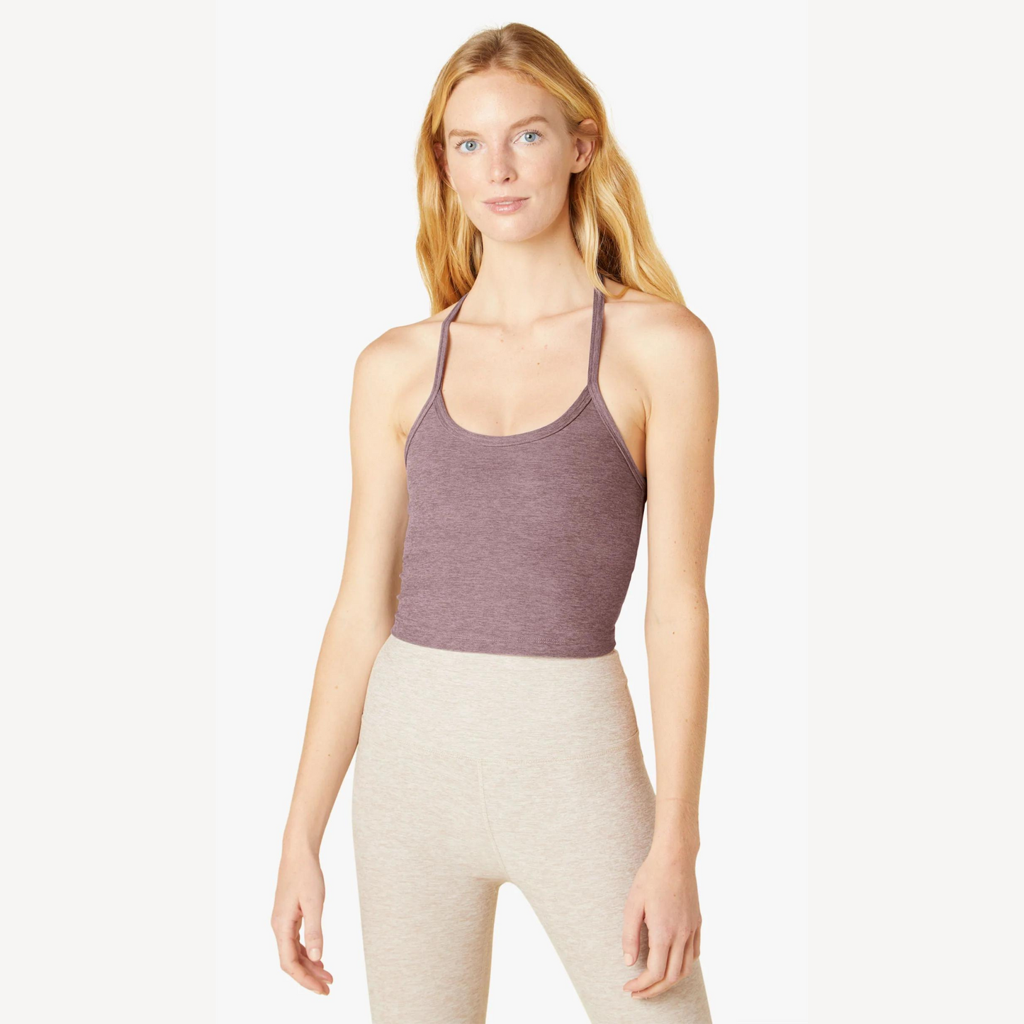 purple brown thin strap slim fit cropped tank top