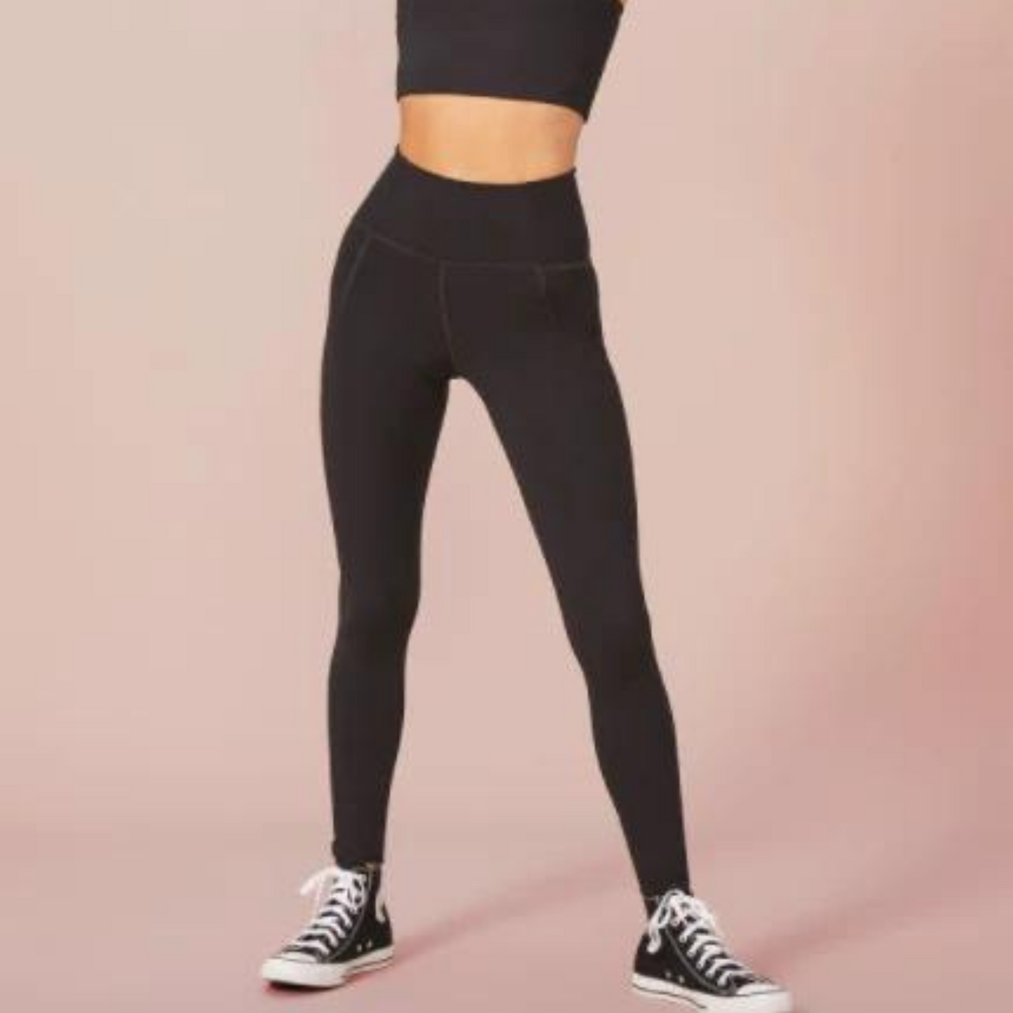 front of black high rise long legging
