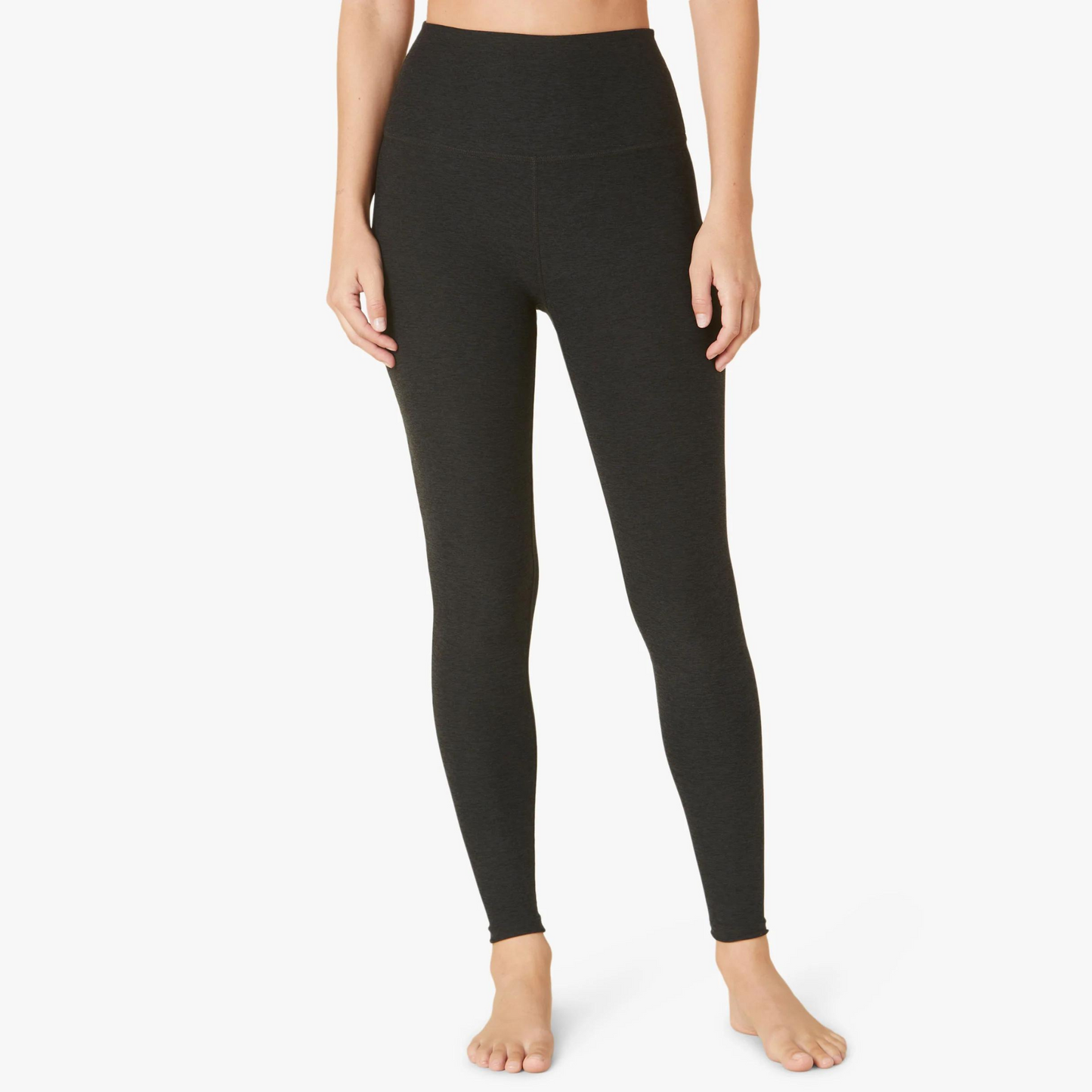 front of dark charcoal high waist midi length legging
