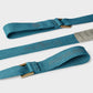 close up of light blue yoga mat carrier strap