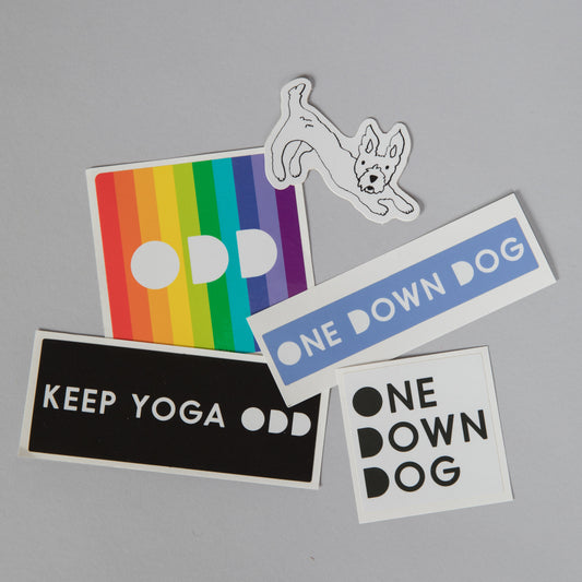 Pack of five stickers with logo and dog