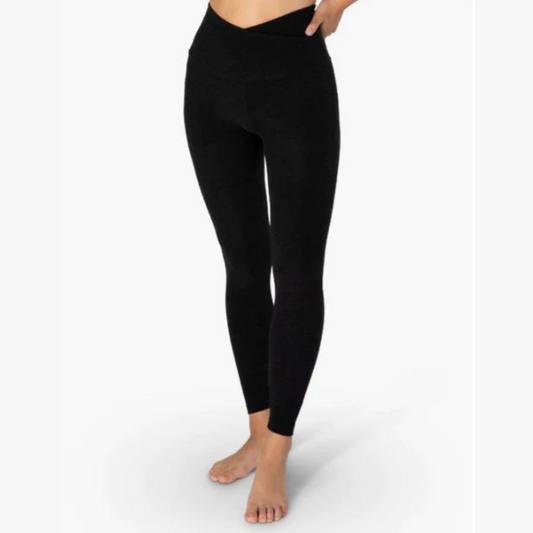 front of dark charcoal high waisted midi legging