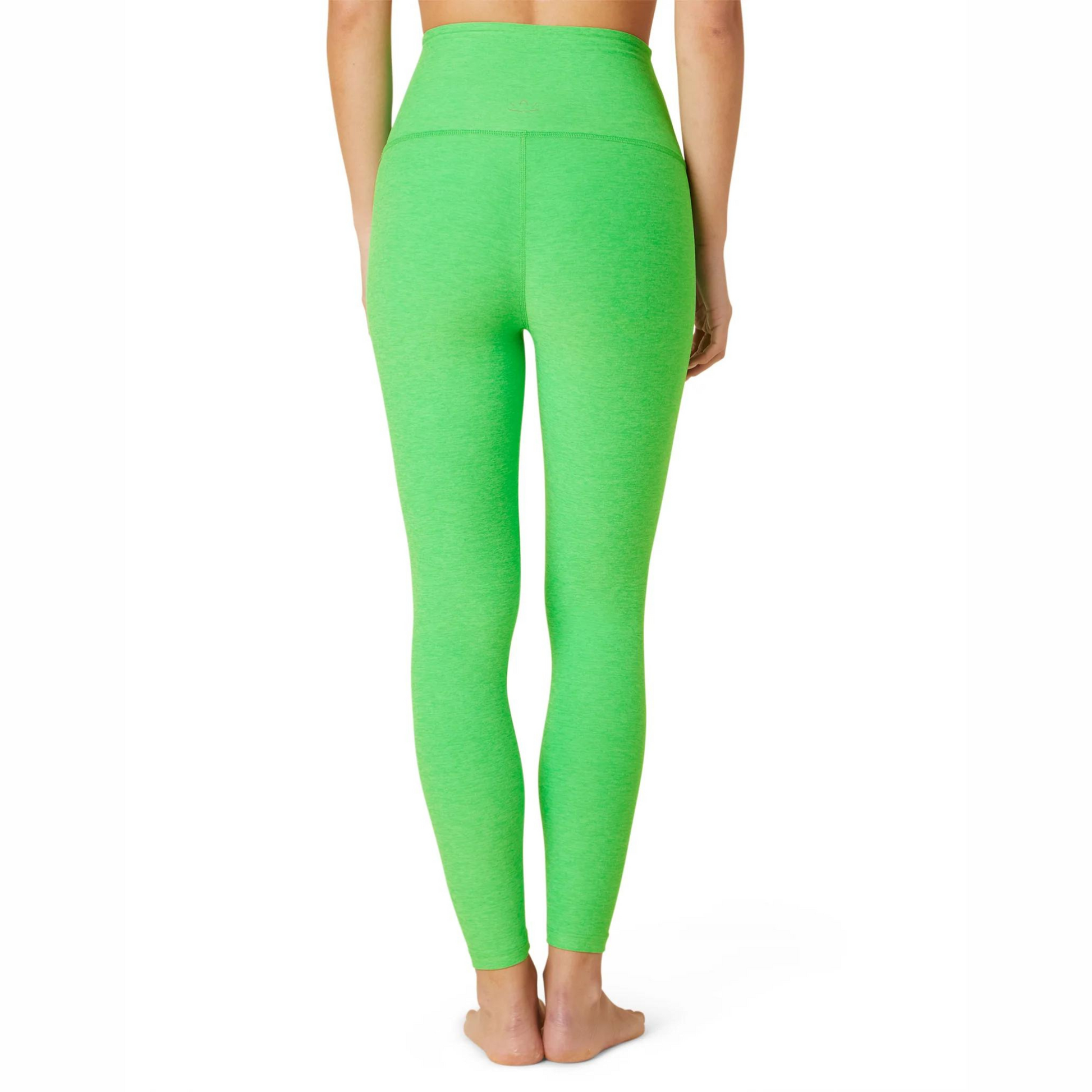 back of electric green high waist midid leggings