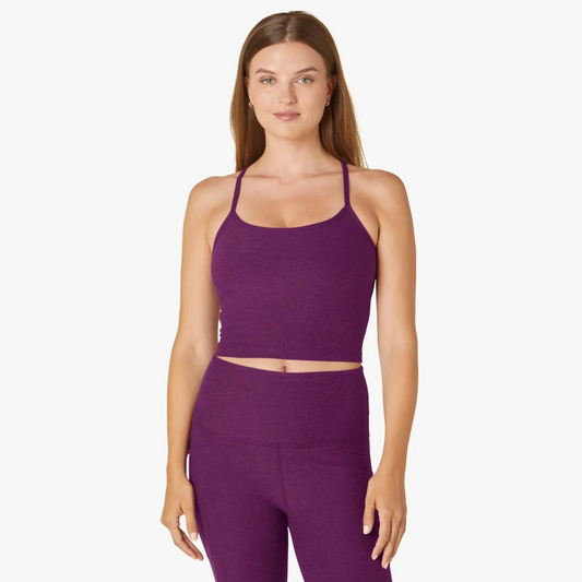 front of eggplant slim fit cropped yoga tank top